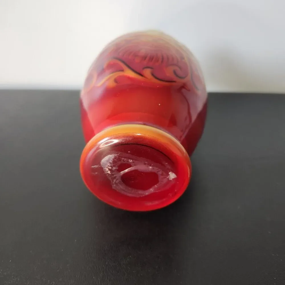 Vtg 1981 Avon Spring Bouquet Vase Red Orange Amberina Glass Hogwarts Witchy Deco
